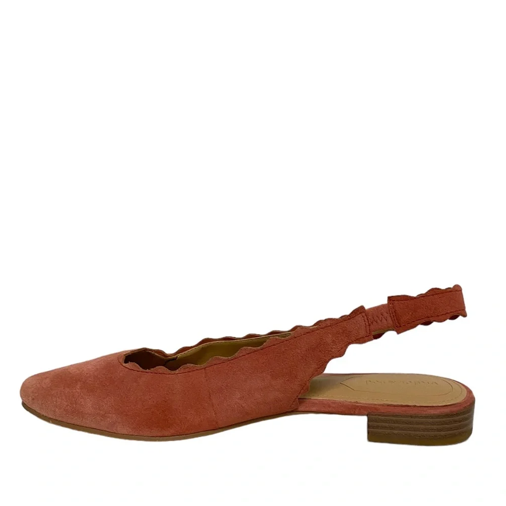 Violet & Red Fall Casual Chic Dita Suede Scalloped Sling Back Flats‎ in Coral